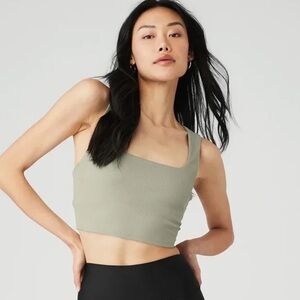 ALO Yoga Sage Green Ribbed Asymmetrical Tank Top